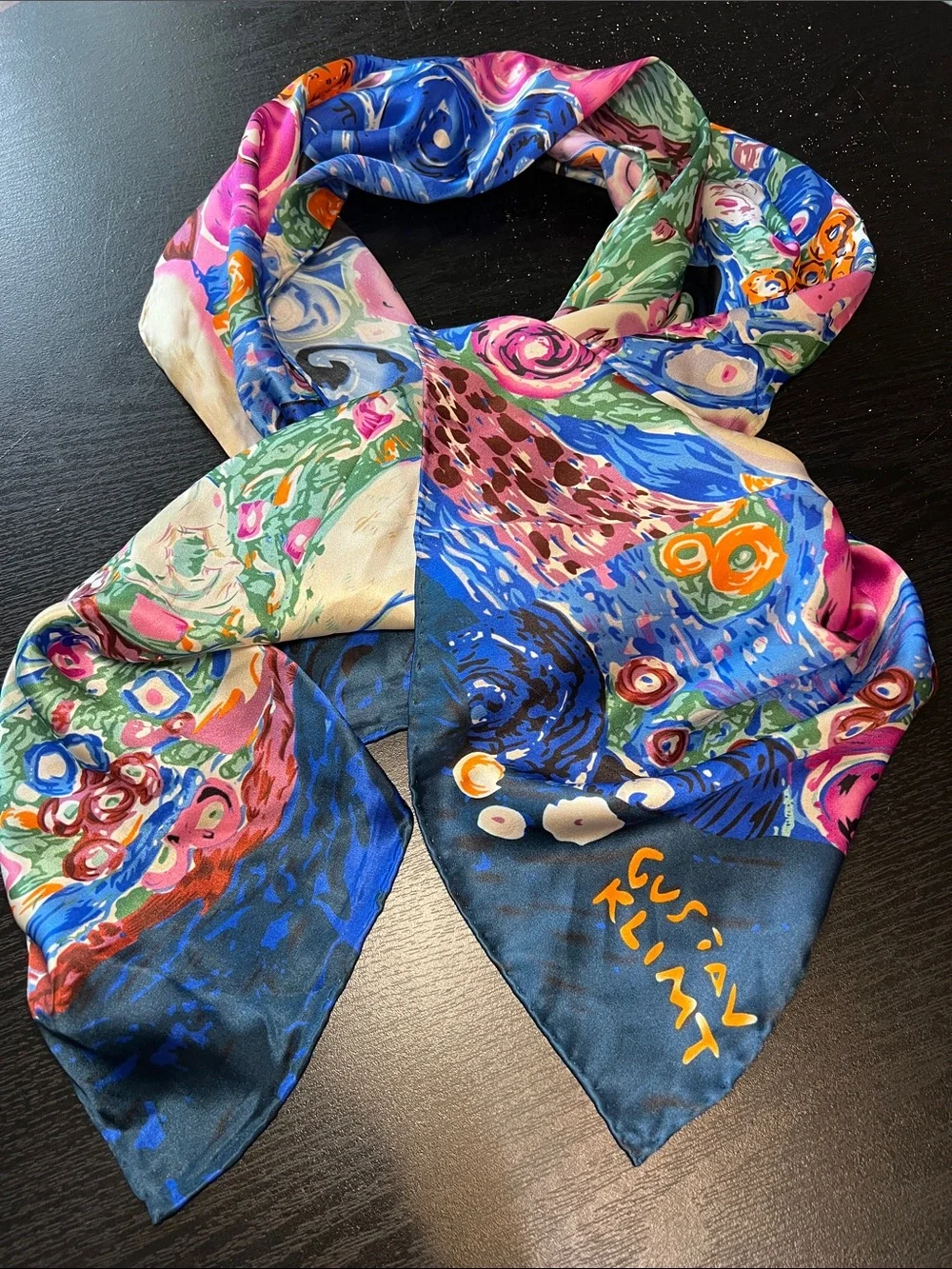 Vintage Gustav Klimt Vibrant Floral Art Hand-rolled Edge 100% Silk Scarf